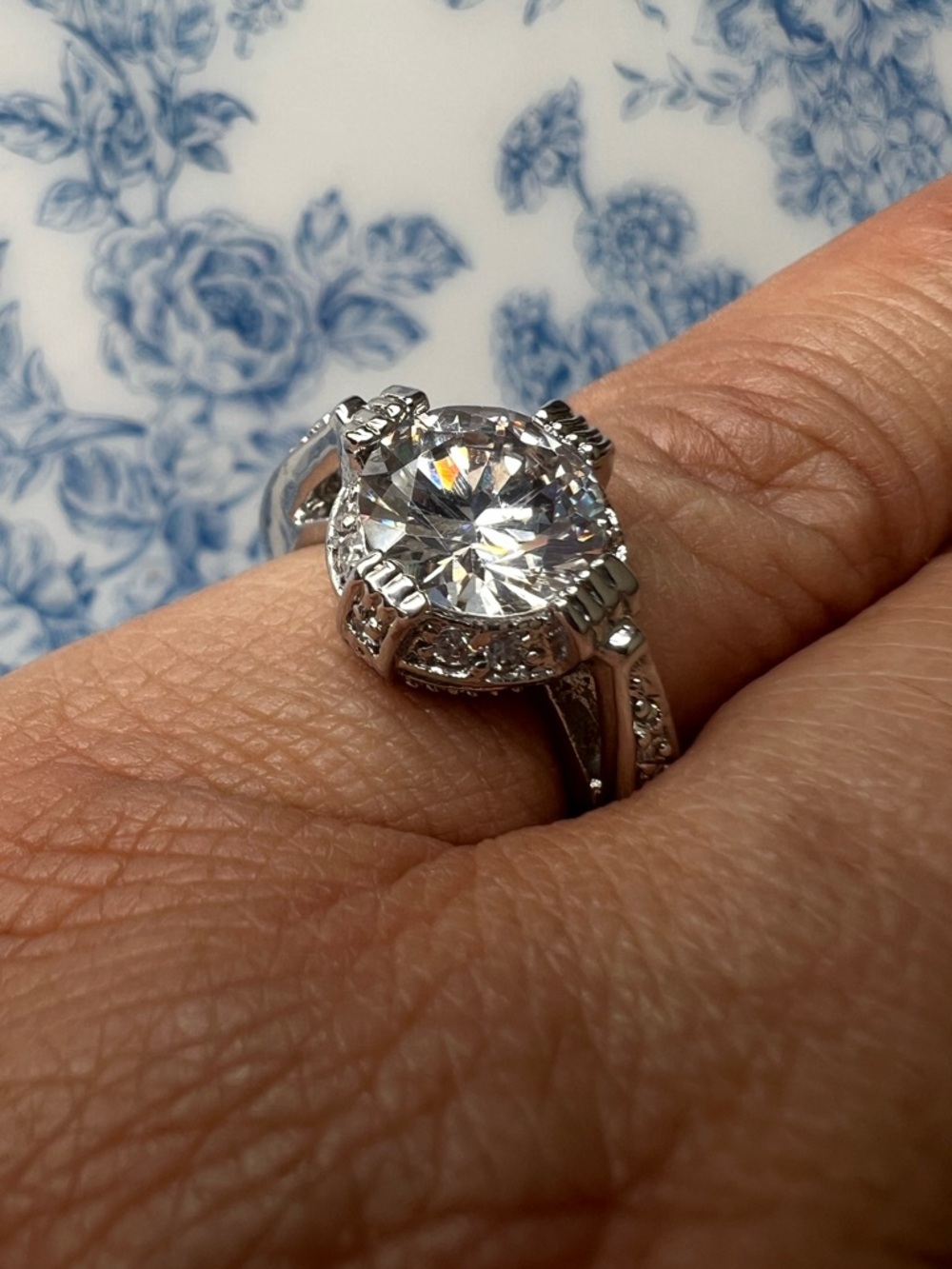 Silver Tone Opulent Round Cut CZ Statement Ring Size 5.75 #57530